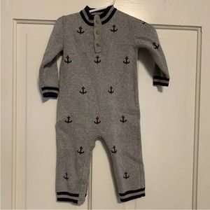 Janie & Jack Anchor Print Sweater One-piece 6-12 Months Gray Navy Long Sleeve